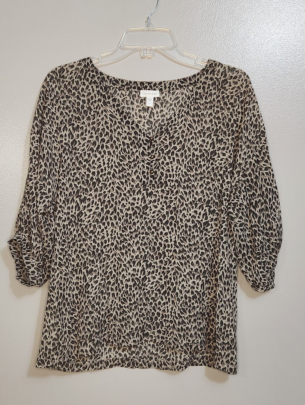 Garnet Hill Silk Leopard Print 3/4 Sleeve  Blouse Size 2